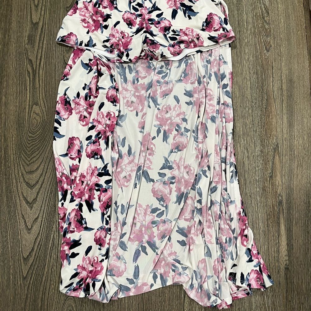 Peach Love California Romper Duster Back Floral Pattern Sleeveless Pink White M - Picture 2 of 9